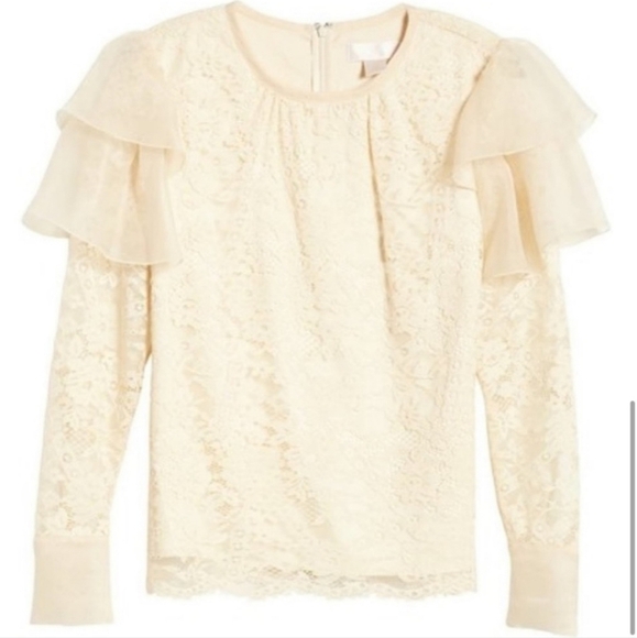 Rachel Parcell Lace Flutter Sleeve‎ Beige Top Small - Picture 3 of 8